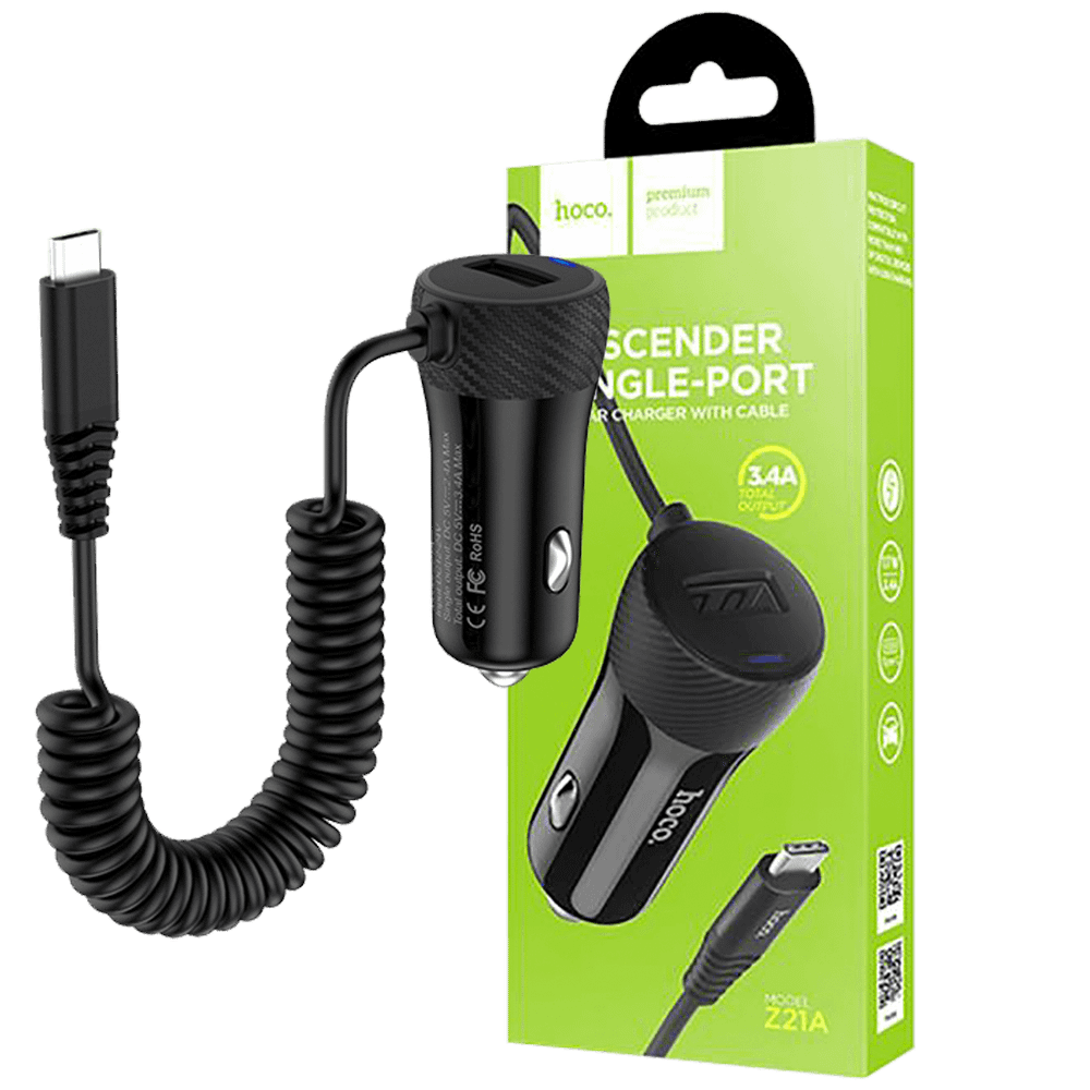hoco. Auto punjač sa micro USB kabelom, 1 x USB,  2.4 A max. - Z21A Ascender single USB  slika 1