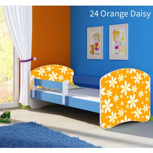 Dječji krevet ACMA s motivom, bočna plava 140x70 cm - 24 Orange Daisy