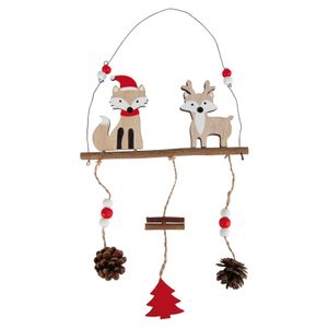 Božićni ukras-vislica drvena lisica i sob 37 x 21 cm