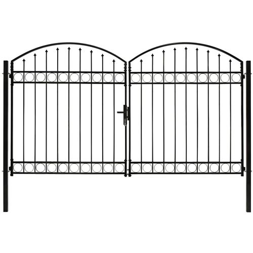 Dvostruka vrata za ogradu s lučnim vrhom čelična 300x200 cm crna slika 1