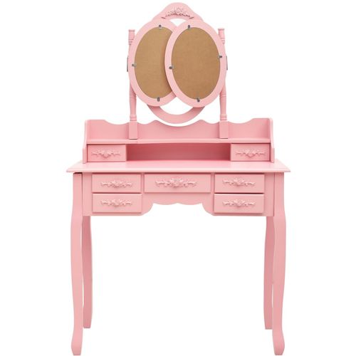 Toaletni stolić sa stolcem i trostrukim ogledalom ružičasti slika 26