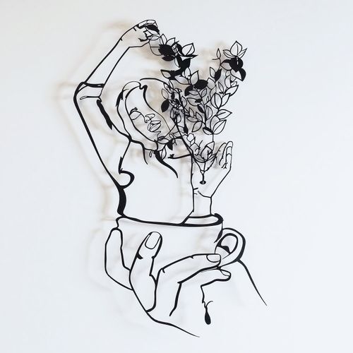 Wallity Metalna zidna dekoracija Coffee Girl Line Art- APT744 M slika 1