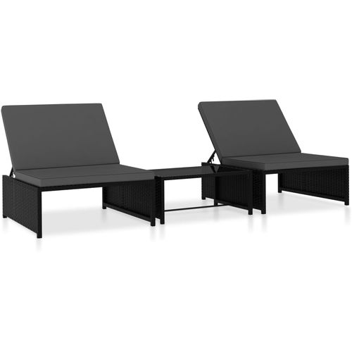 Ležaljke za sunčanje sa stolićem 2 kom od poliratana crne slika 18