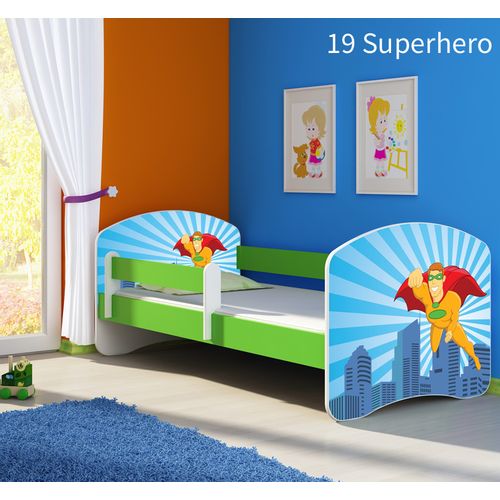 Dječji krevet ACMA s motivom, bočna zelena 140x70 cm - 19 Superhero slika 1