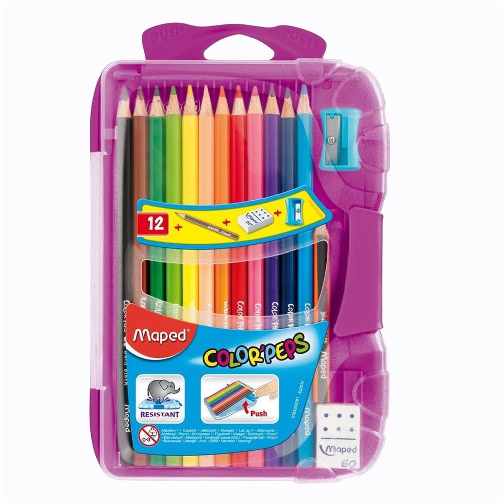 Maped drvene bojice 12/1 PVC box + gumica + šiljalo + grafitna olovka slika 1