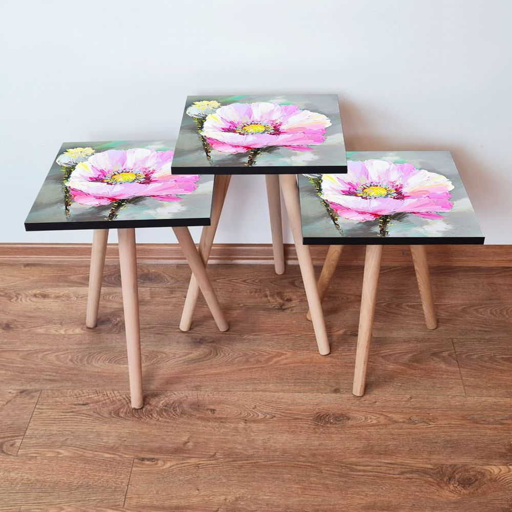 Set Nesting Stolova (3 Komada) 3Shp299 - Boje: Bijela, Roza, Siva, Žuta slika 1