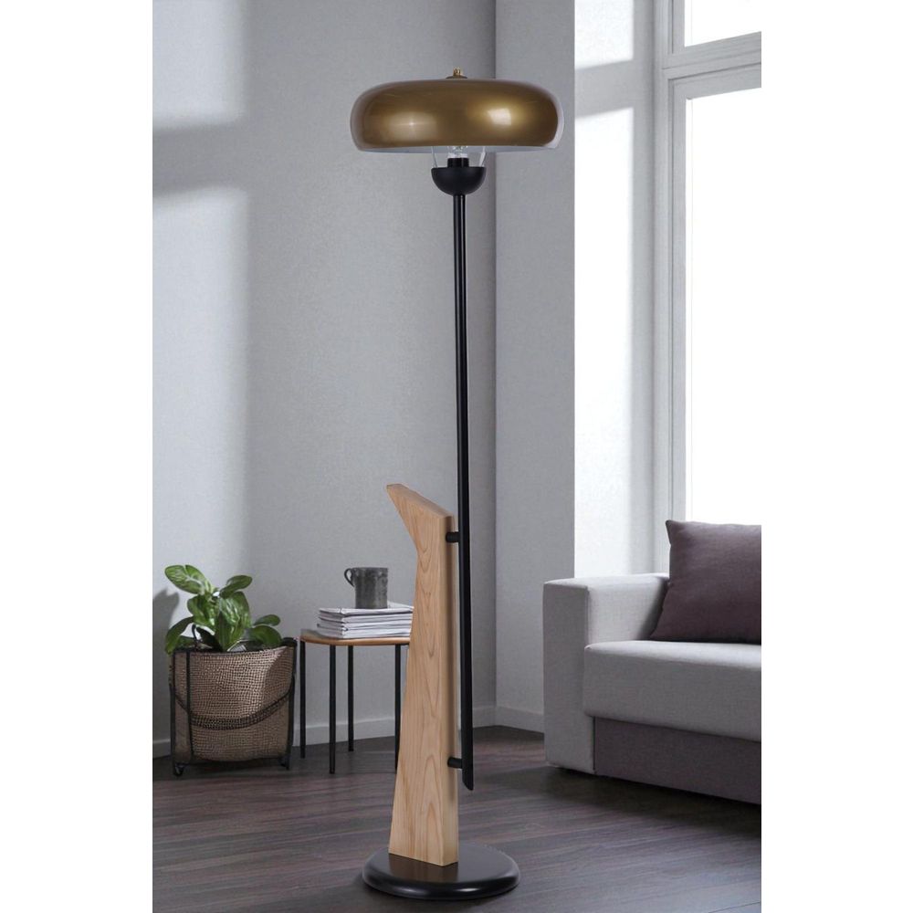 Opviq Podna lampa 647, zlatna, crna, hrast slika 1