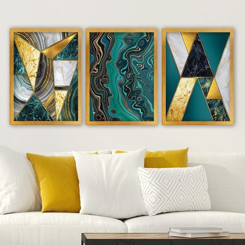 3AC171 Multicolor Decorative Framed Painting (3 Pieces) slika 1