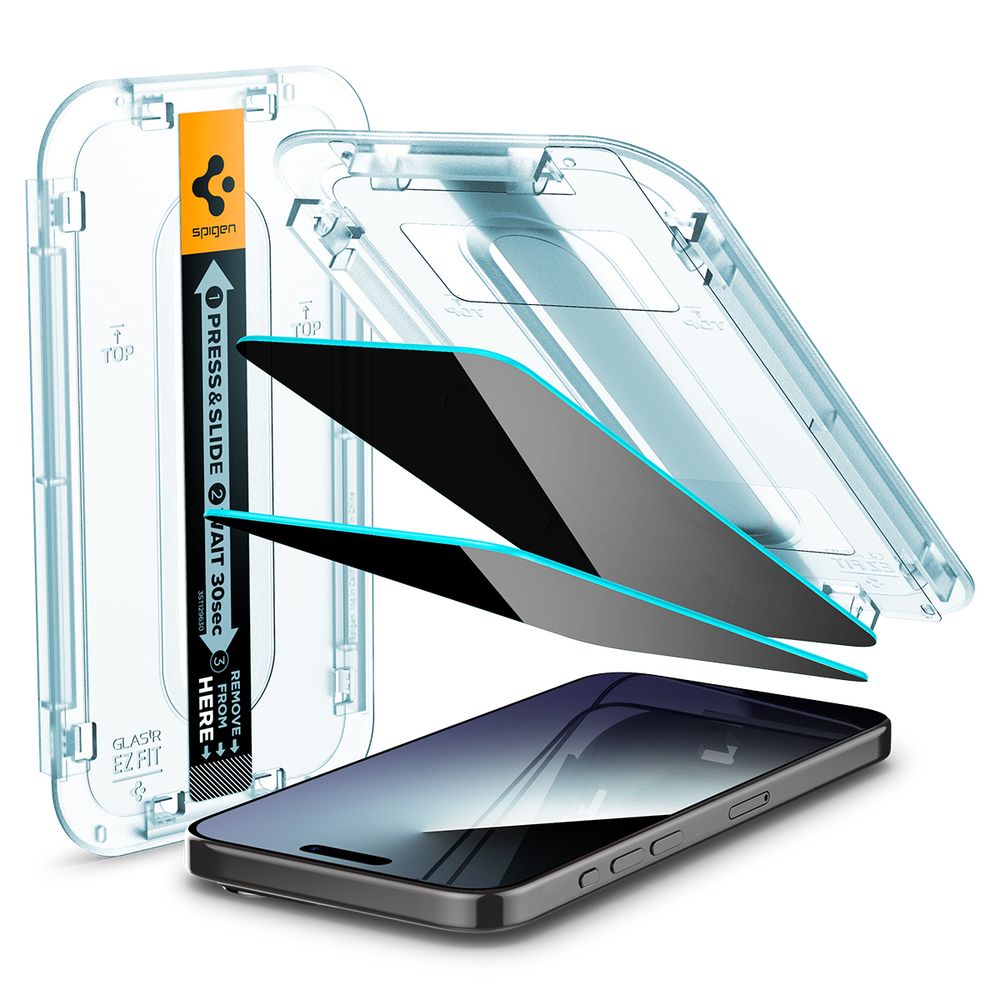 Spigen Glass tR EZ Fit (Privacy) 2 Pack, transparency - iPhone 15 Pro Max slika 1