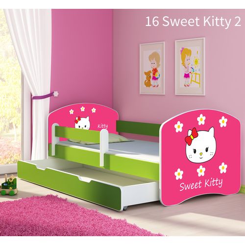 Dječji krevet ACMA s motivom, bočna zelena + ladica 160x80 cm 16-sweet-kitty-2 slika 1