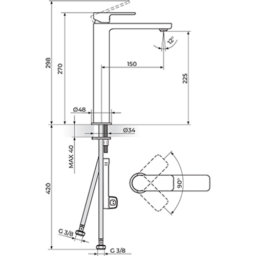 Rosan  S.2  GOLD Baterija za lavabo  L slika 2