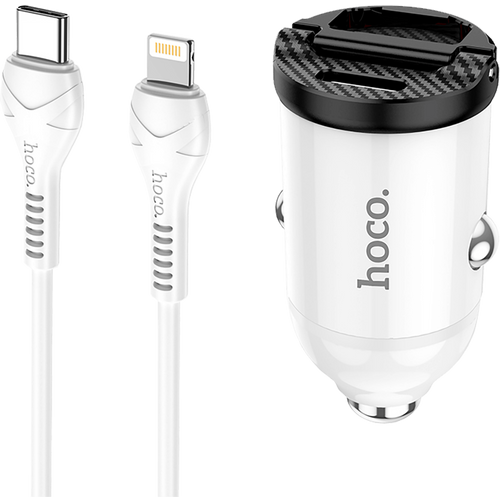 hoco. auto punjač sa lightning kabelom, PD + QC3.0, 2 x USB, 4.8 A - NZ2 link, type C-lightning, White slika 3