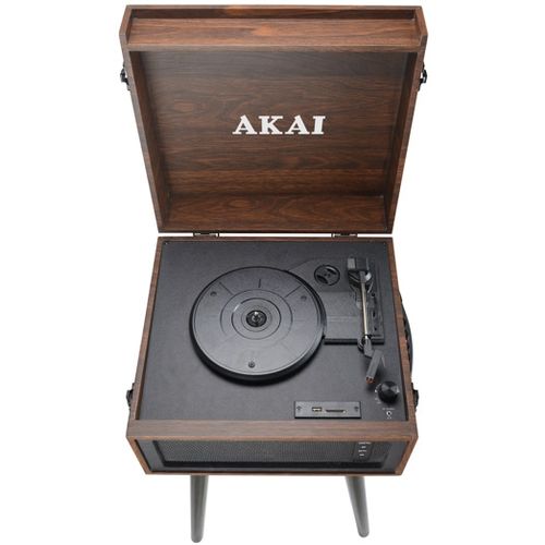 AKAI gramofon, BT, USB, SD, ugrađeni zvučnici, koža, drven noge, smeđi ATT-101BT slika 2