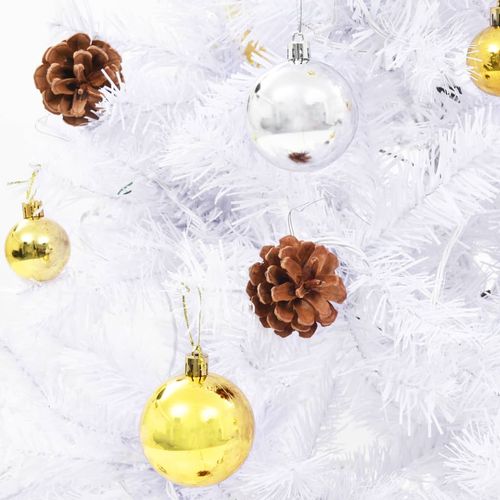 Umjetno božićno drvce s kuglicama i LED svjetlima bijelo 180 cm slika 16