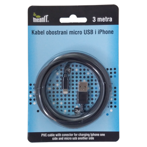 MeanIT USB kabl sa micro USB i iPhone priključkom, 3 met - KABEL MICROUSB / iPHONE