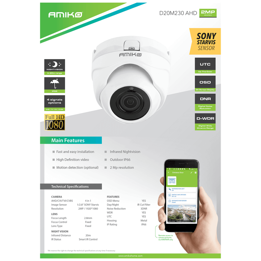 Amiko Home Kamera 2 MP, 1/2.8" SONY Starvis CMOS, HD Lens 2,8 mm - D20M230 AHD slika 2