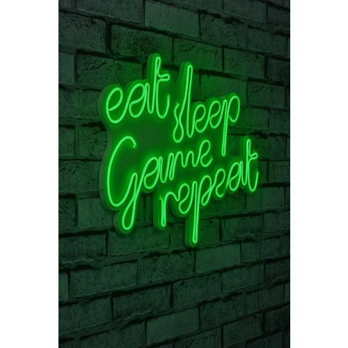 Wallity Ukrasna plastična LED rasvjeta, eat sleep game repeat - Green slika 1