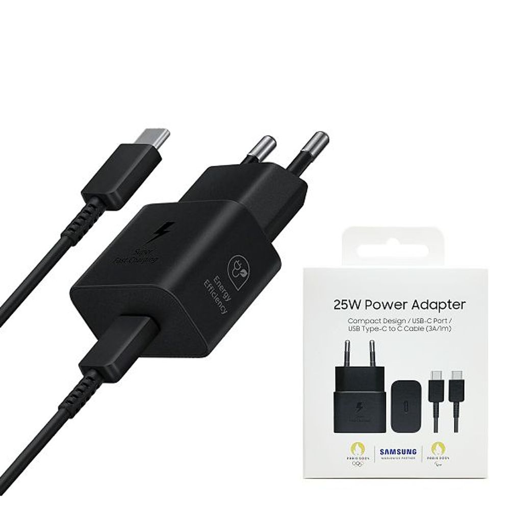 SAMSUNG KUĆNI PUNJAČ EP-T2510XBEGEU,PD 25W, Type C-Type C kabel 1m,crni slika 1