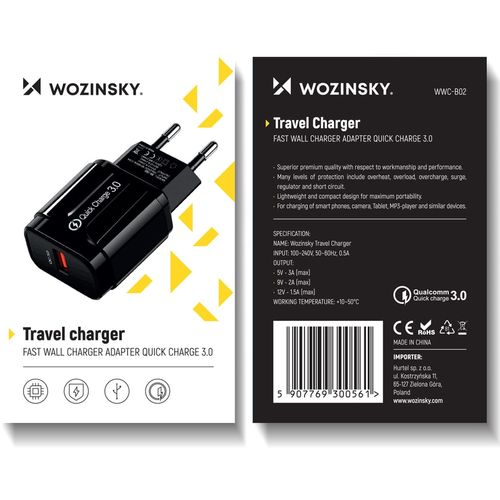 Wozinsky USB Quick Charge 3A zidni punjač slika 4