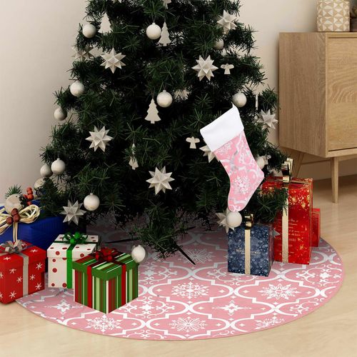 Luksuzna podloga za božićno drvce s čarapom ružičasta 122 cm slika 1