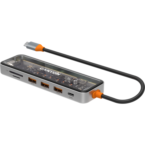 CANYON DS-13, USB-hub, Size: 137.9mm*42.7mm*15mm Weight: 167.5gCable length: 155mm Material: Zinc alloy+Tempered glass+TPE Port: Type-C To USB3.0*3(5Gbps)+SD/TF 3.0(5Gbps)+HDMI(4K@30Hz),Space Grey slika 3