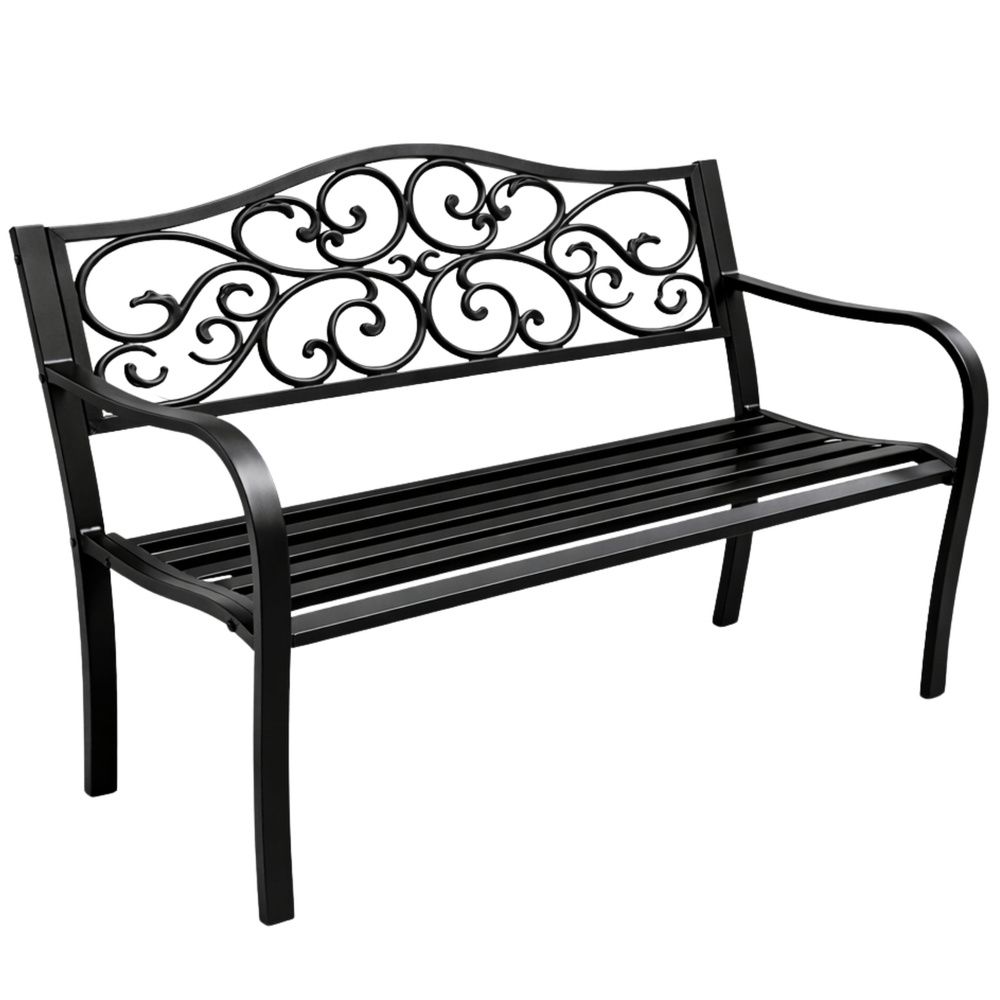Vrtna klupa za terasu, metalna, s 3 sjedala, ukrašena, crna, 127x60x89 cm slika 1