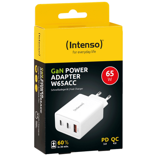 Intenso Punjač kučni, brzi, 1 x USB-A, 2 x UCB-C, 3A, 65W - Power Adapter W65ACC GaN slika 1