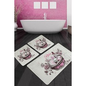 Rose Basket Djt Multicolor Bathmat Set (3 Pieces)