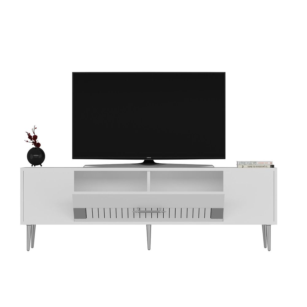 TV stalak Dekolp4, bijela i srebrna boja slika 4