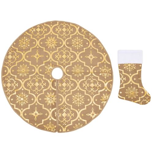 Luksuzna podloga za božićno drvce s čarapom žuta 150 cm tkanina slika 2