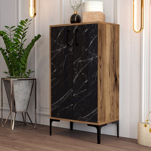 Woody Fashion Ormar za cipele, Prag - Walnut, Black Marble slika 1