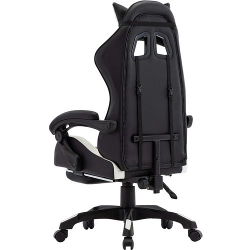 Igraća stolica od umjetne kože s osloncem za noge bijelo-crna slika 5