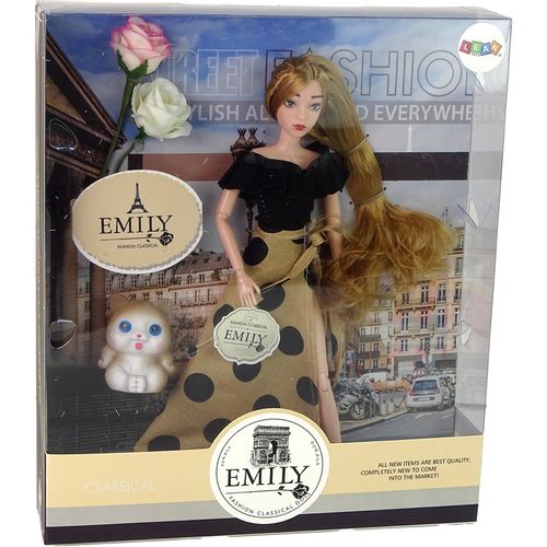 Lutka Emily u haljini na točkice s macom slika 6