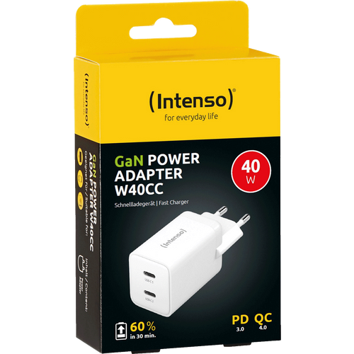 Intenso Punjač kučni, brzi, 2 x USB-C, 3A, 40W - Power Adapter W40CC GaN slika 1