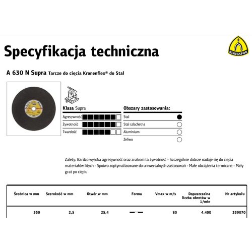 Klingspor disk za rezanje metala 350mm x 2,5mm x 25,4mm A630N Supra slika 1