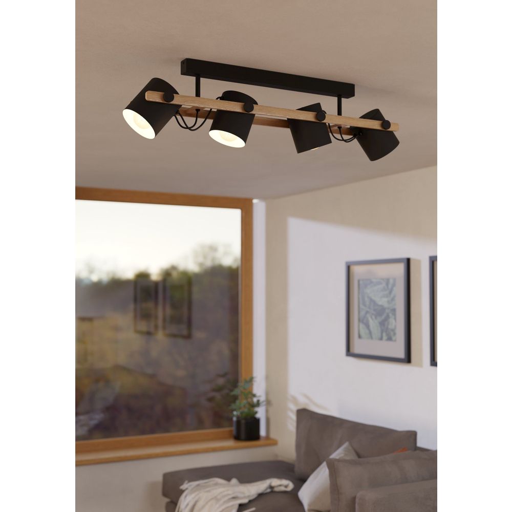 Eglo stropna lampa HORNWOOD, E27, crna/krem/drvo slika 2