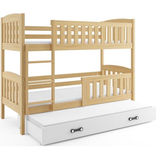 Drveni dečiji krevet na sprat Kubus sa 3 kreveta - svetlo drvo - 190x80 cm slika 2
