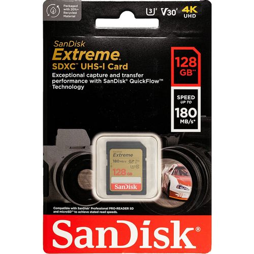 SanDisk Extreme SDXC memorijska kartica od 128GB + 1 godina RescuePRO Deluxe, do 180MB/s & 90MB/s čitanje/pisanje, UHS-I, Class 10, U3, V30 slika 4