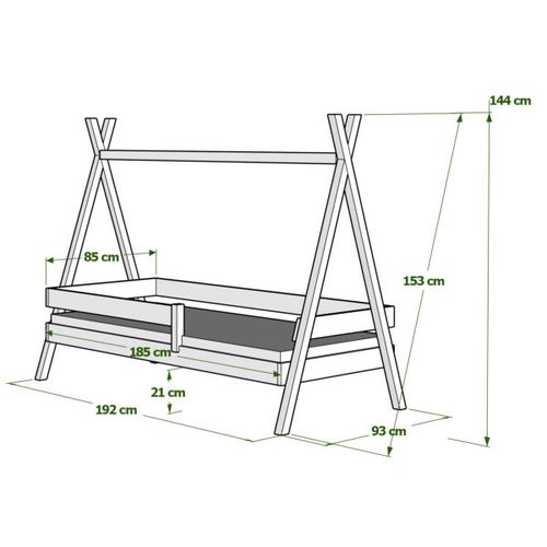 Drveni Dečiji Krevet Tipi Plus - Beli - 190x90 cm slika 3