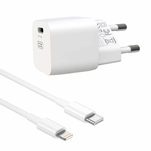 XO zidni punjač CE01B PD 20W 1x USB-C bijeli + kabel USB-C - Lightning slika 1