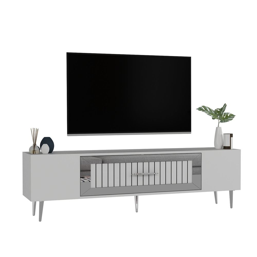 TV stalak Dekolp3, bijela i srebrna boja slika 3