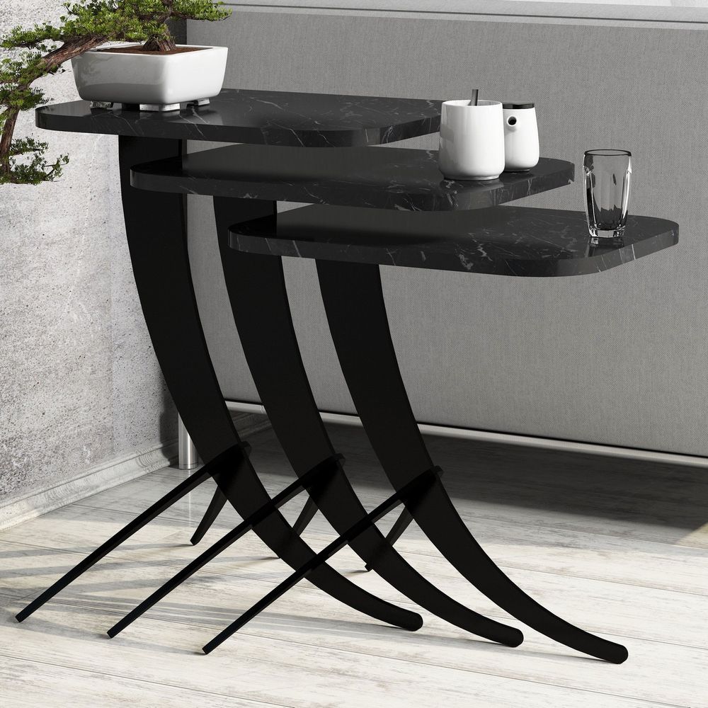 Pion - Crni Mramorni Nesting Sto (3 Komada) slika 1