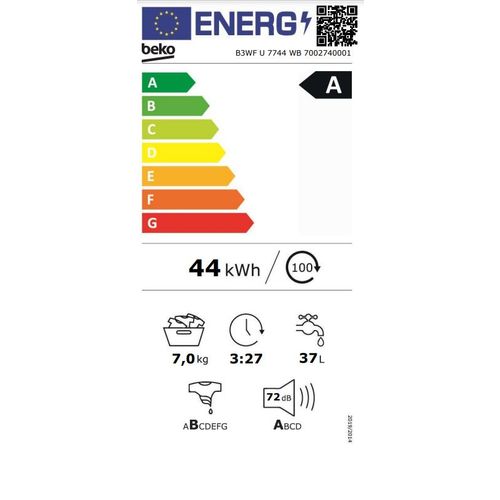 Beko B3WF U 7744 WB Veš mašina, 7 kg, 1400 rpm,  Inverter ProSmart motor, Bluetooth, SteamCure, Dubina 49.6 cm slika 6