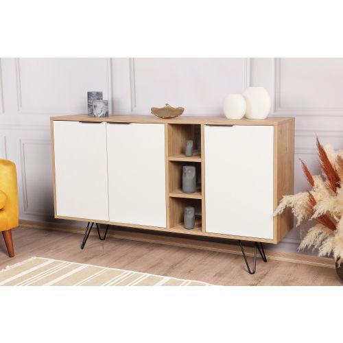 Woody Fashion Komoda, hrastBijela boja, Clara Console - Oak, White slika 1