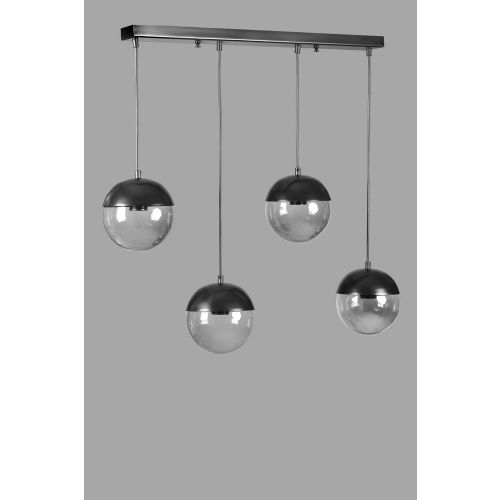 Küre 4 Lü Sıralı Siyah Füme Camlı Sarkıt Dark Grey Chandelier slika 3