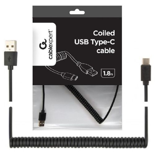 CC-USB2C-AMCM-6 Gembird Spiralni USB 2.0 AM na USB-C kabl, 1.8 m, black slika 1