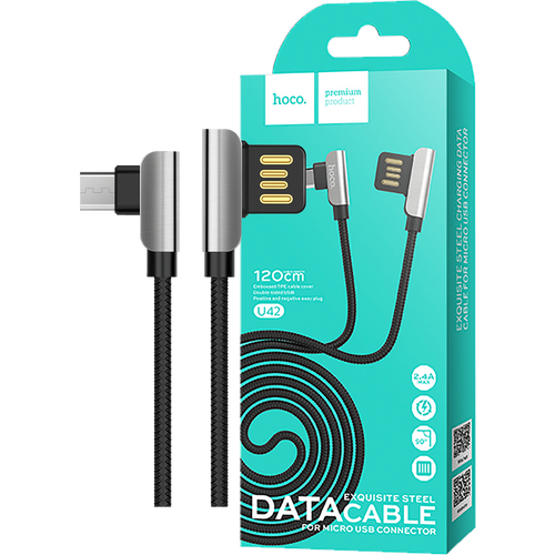 hoco. USB kabel za smartphone, micro USB, 1.2 met., 2.4 A, crna - U42 Exquisite steel, Micro USB, BK slika 1
