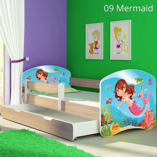 Dječji krevet ACMA s motivom, bočna sonoma + ladica 160x80 cm 09-mermaid slika 1