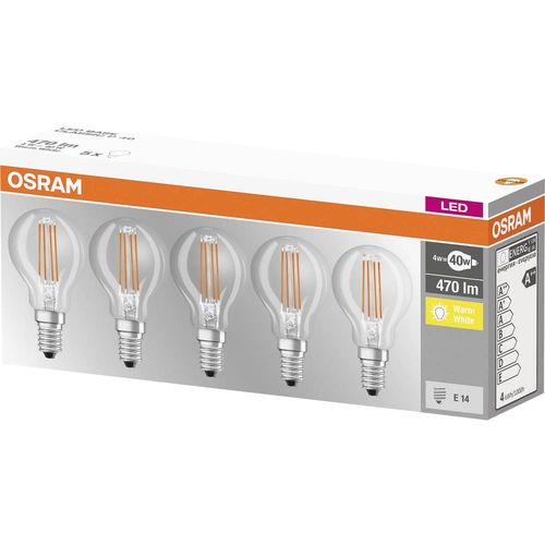 OSRAM 4058075090668 LED Energetska učinkovitost 2021 E (A - G) E14 oblik kapi 4 W = 40 W toplo bijela (Ø x D) 45 mm x 78 mm filament 5 St. slika 2