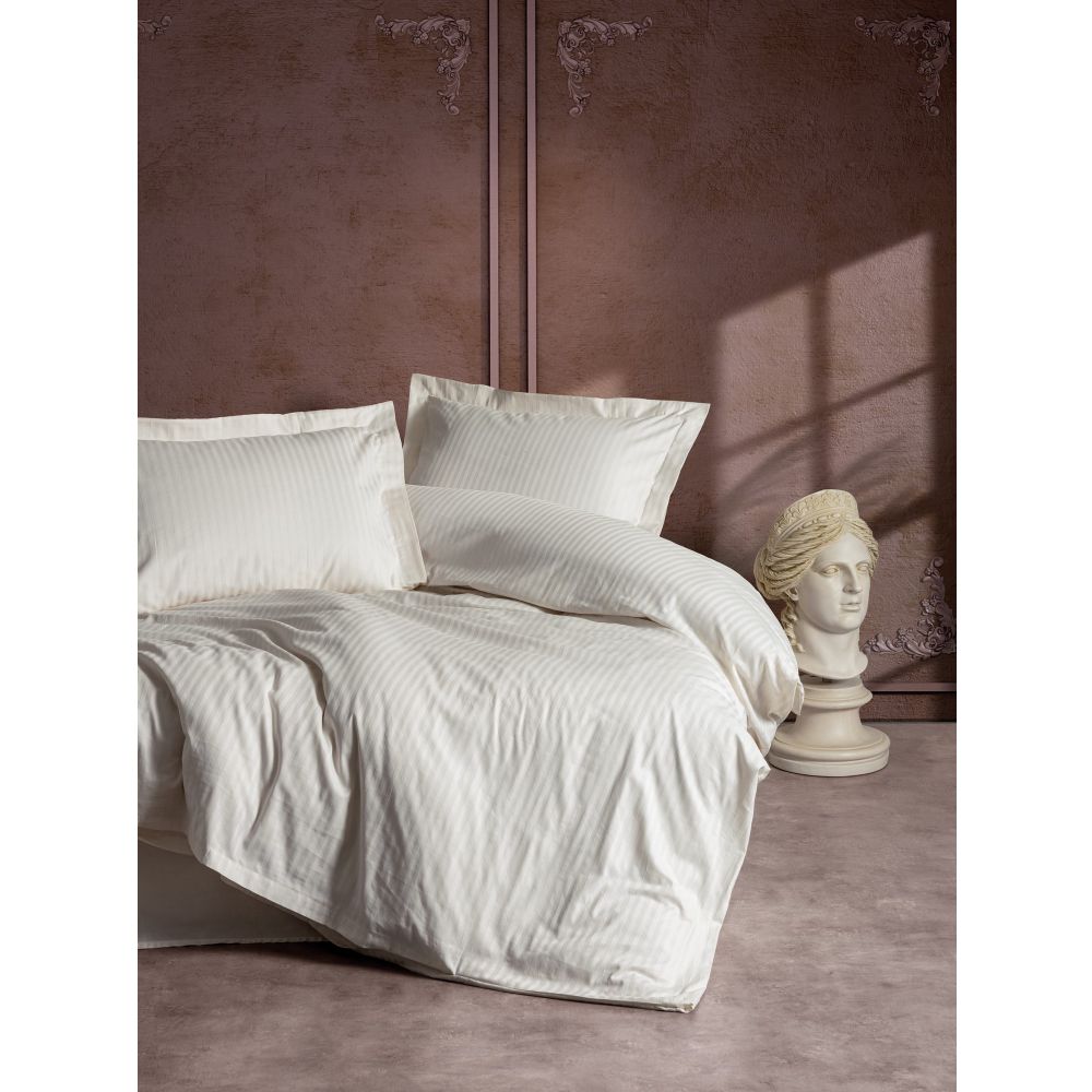 Satin set za pokrivač s jednim pokrivačem (DE) Stripe, boja: ecru slika 1